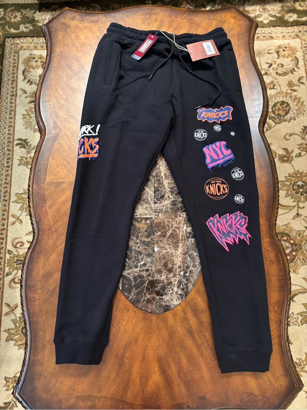 New York Knicks Mitchell & Ness Puff Print Black Sweatpants Size Medium
